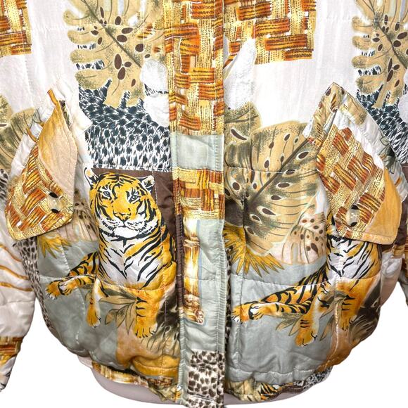 FUDA International Size L Vintage SILK Bomber Asian Inspired Tiger Patchwork - Picture 11 of 14